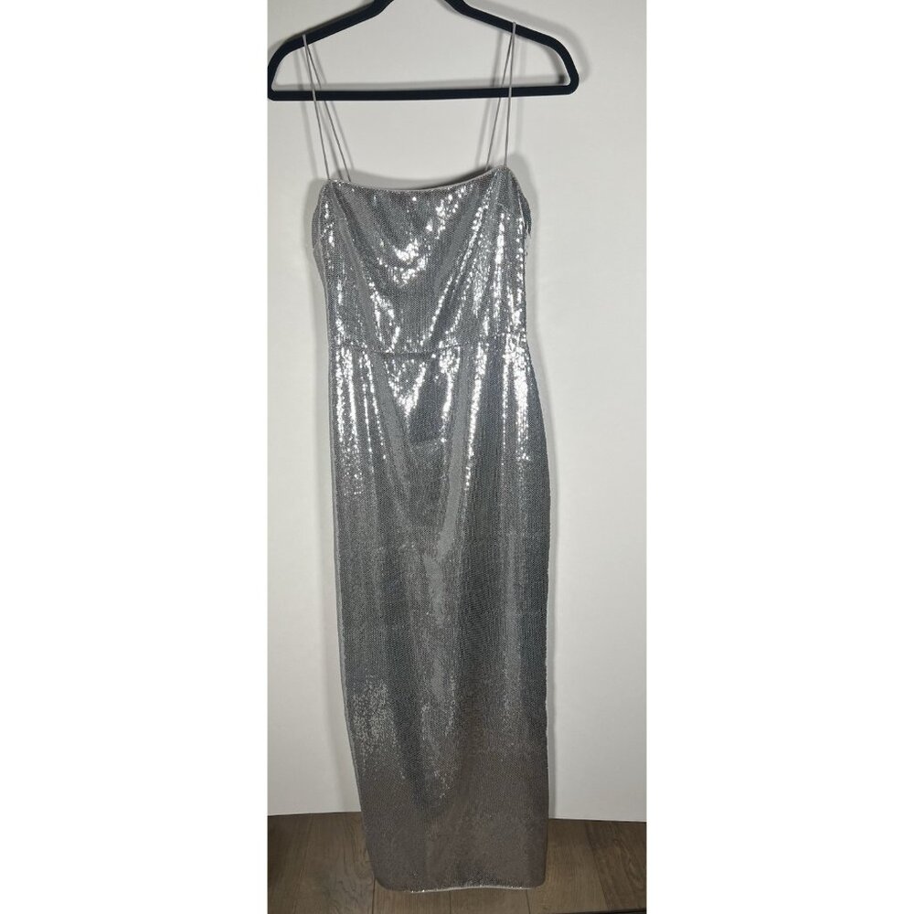 Reformation Frankie silver sequin midi strappy dress 4 glam disco retro - Picture 3 of 11
